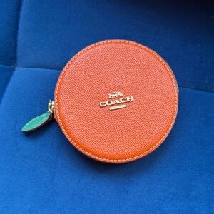 COACH Orange Leather Round Zip Coin Case